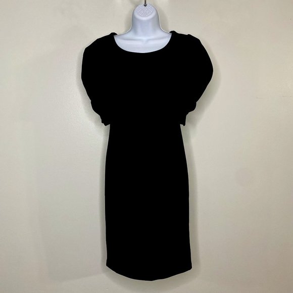 NEW YORK AND COMPANY RUFFLED SHOULDER BLACK DRESS - Picture 1 of 5